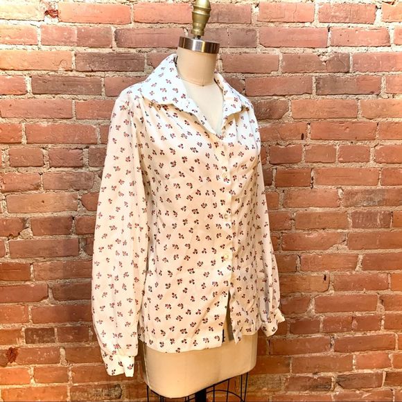VINTAGE Sweet Cream Floral Blouse w/ Removable Tie - Picture 7 of 10